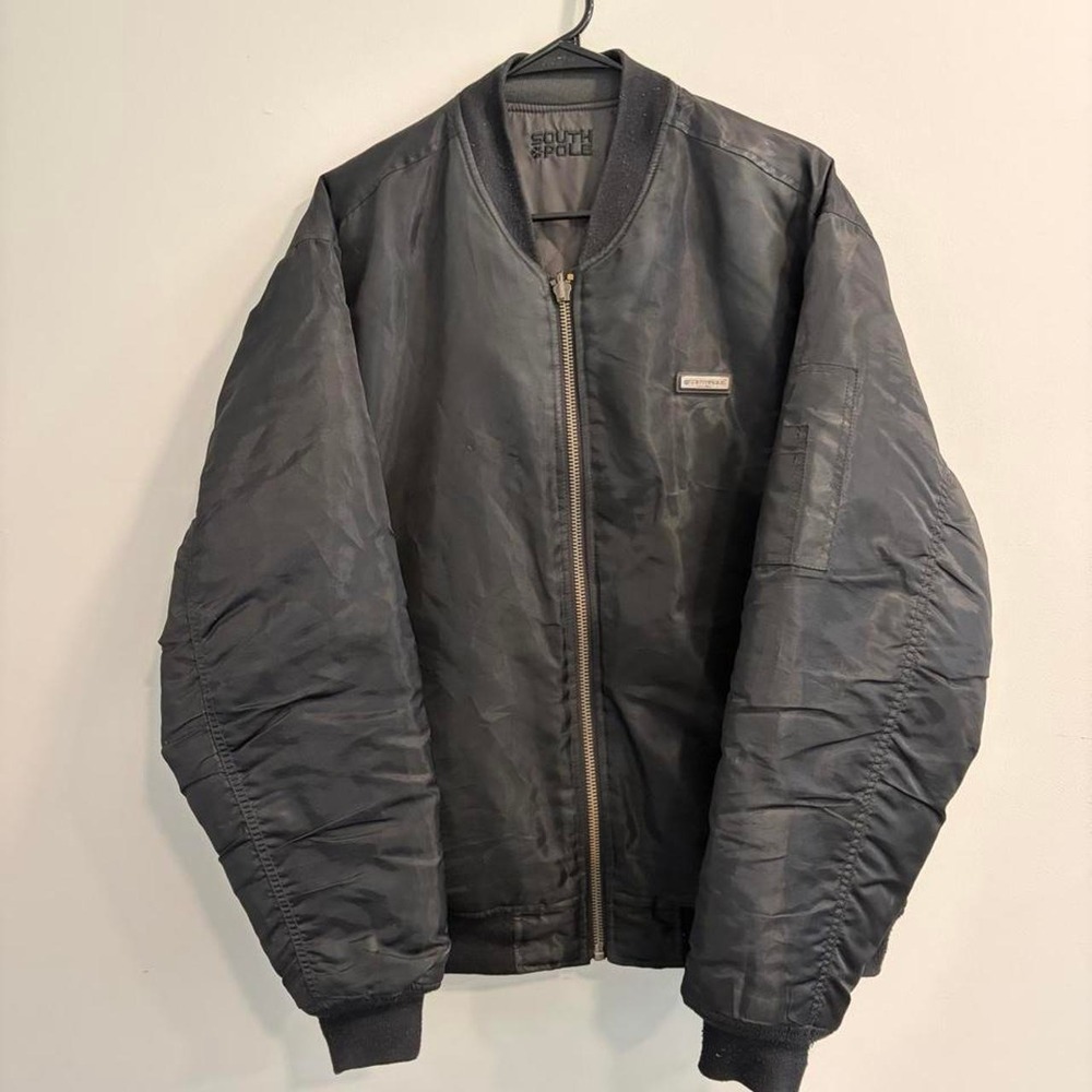 VTG Southpole blackā leather bomber jacket